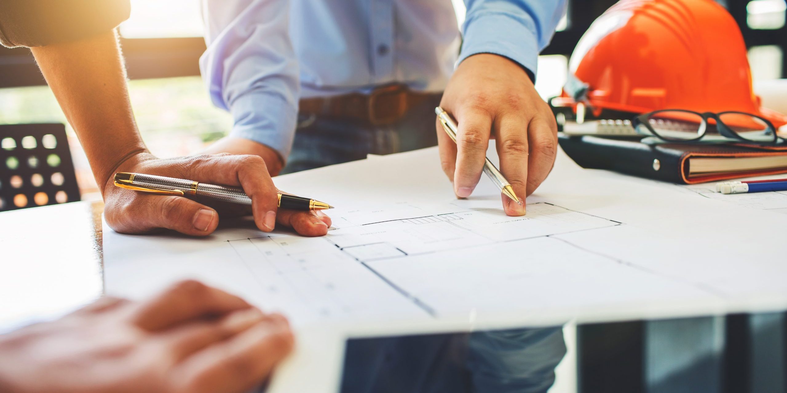 Architecture engineering teamwork meeting at workplace to plan d