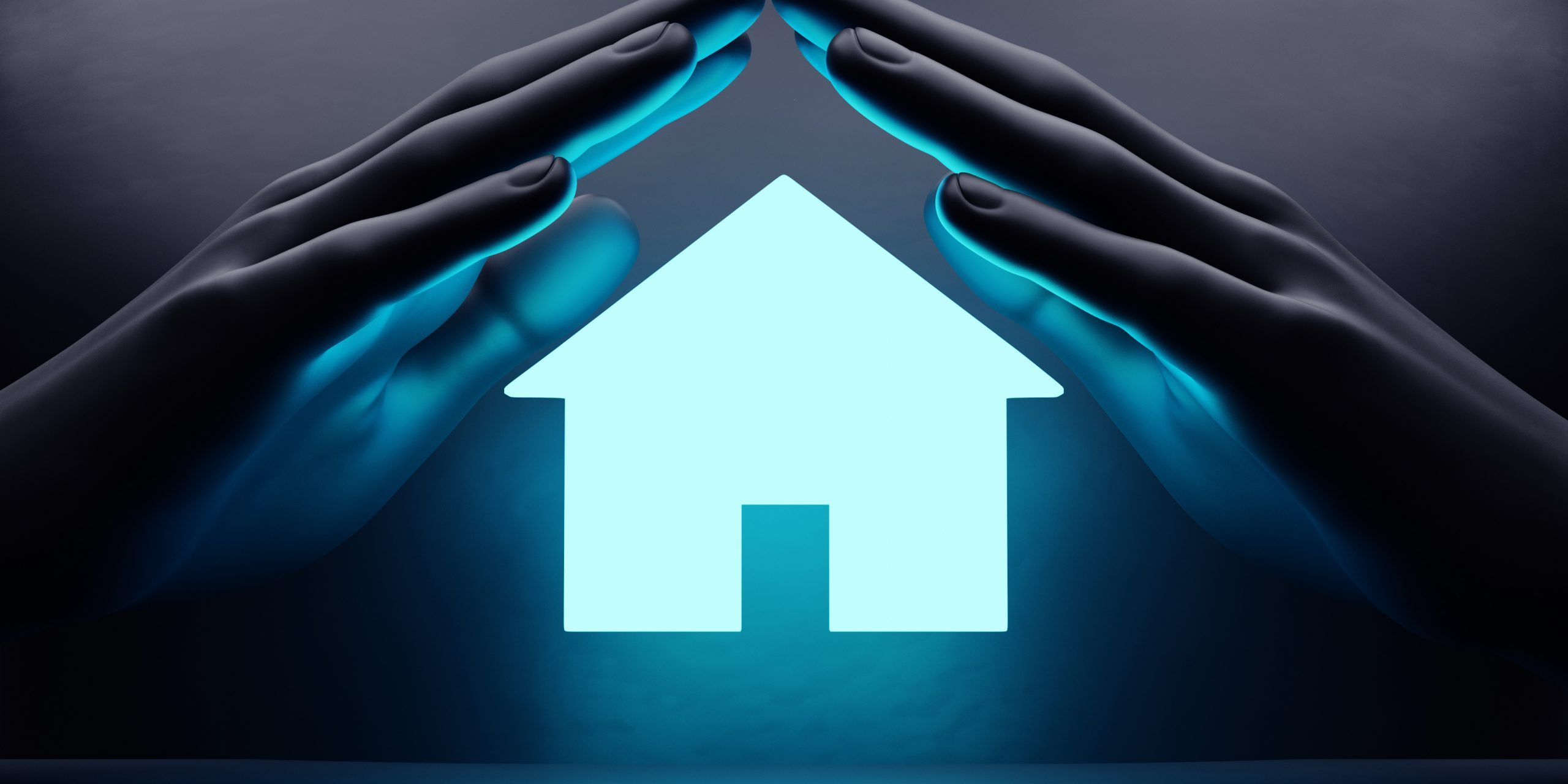 Hands over a house. 3d illustration